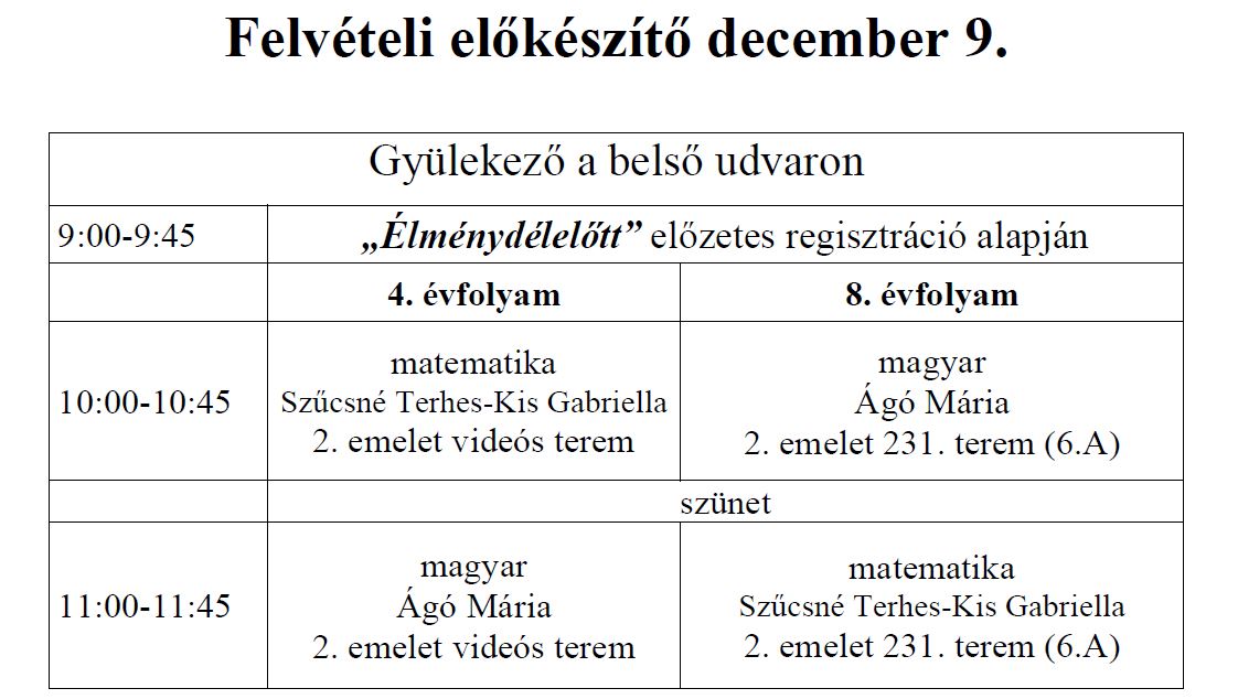 előkészítő menetrend december 9.